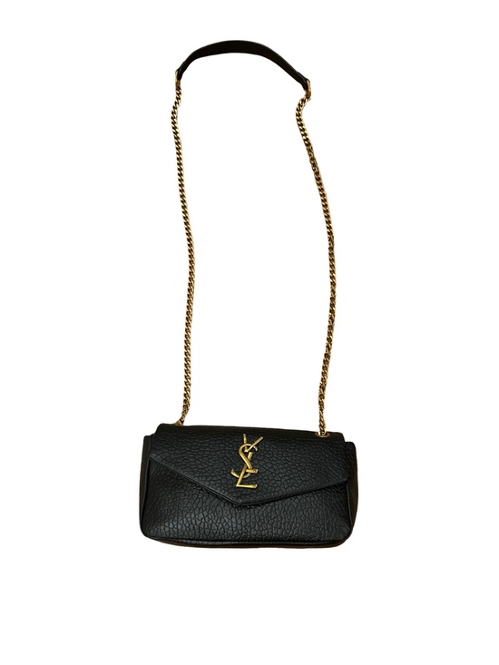 Handbags - YSL Saint Laurent Black Pebbled Leather Flap Bag Gold Y-Logo Chain Strap